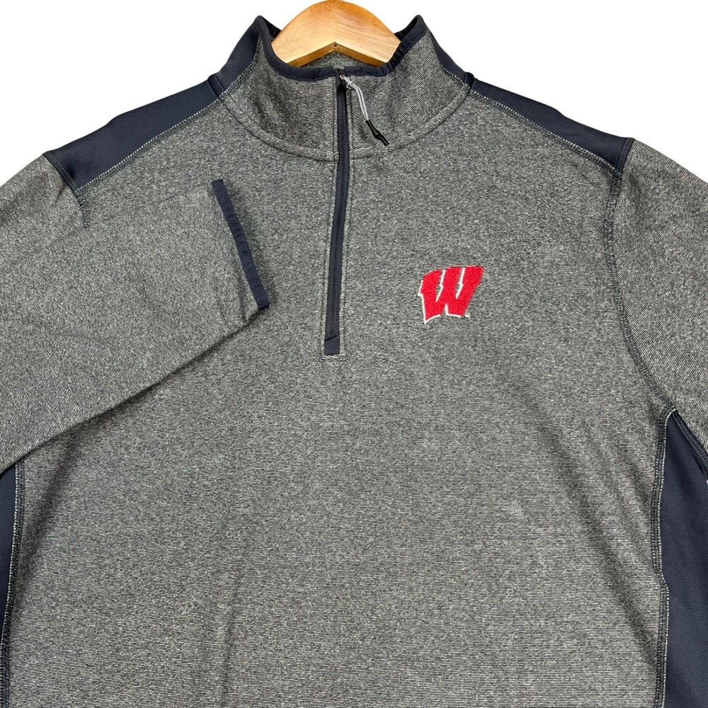 Wisconsin Badgers Under Armour Pullover Mens L Gray Navy ColdGear 1/4 Zip NCAA